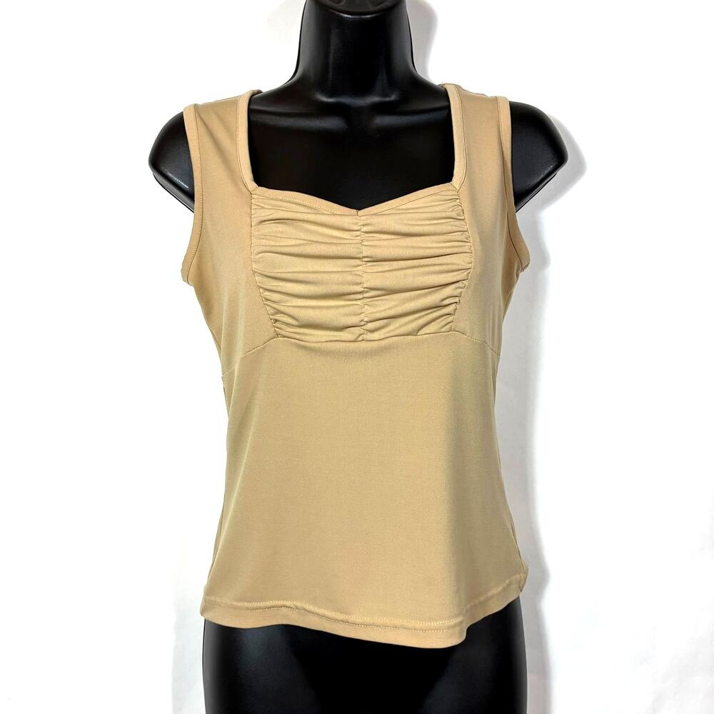 Tan Sleeveless Top Stretch Ruched No Boundaries Juniors Small Vintage